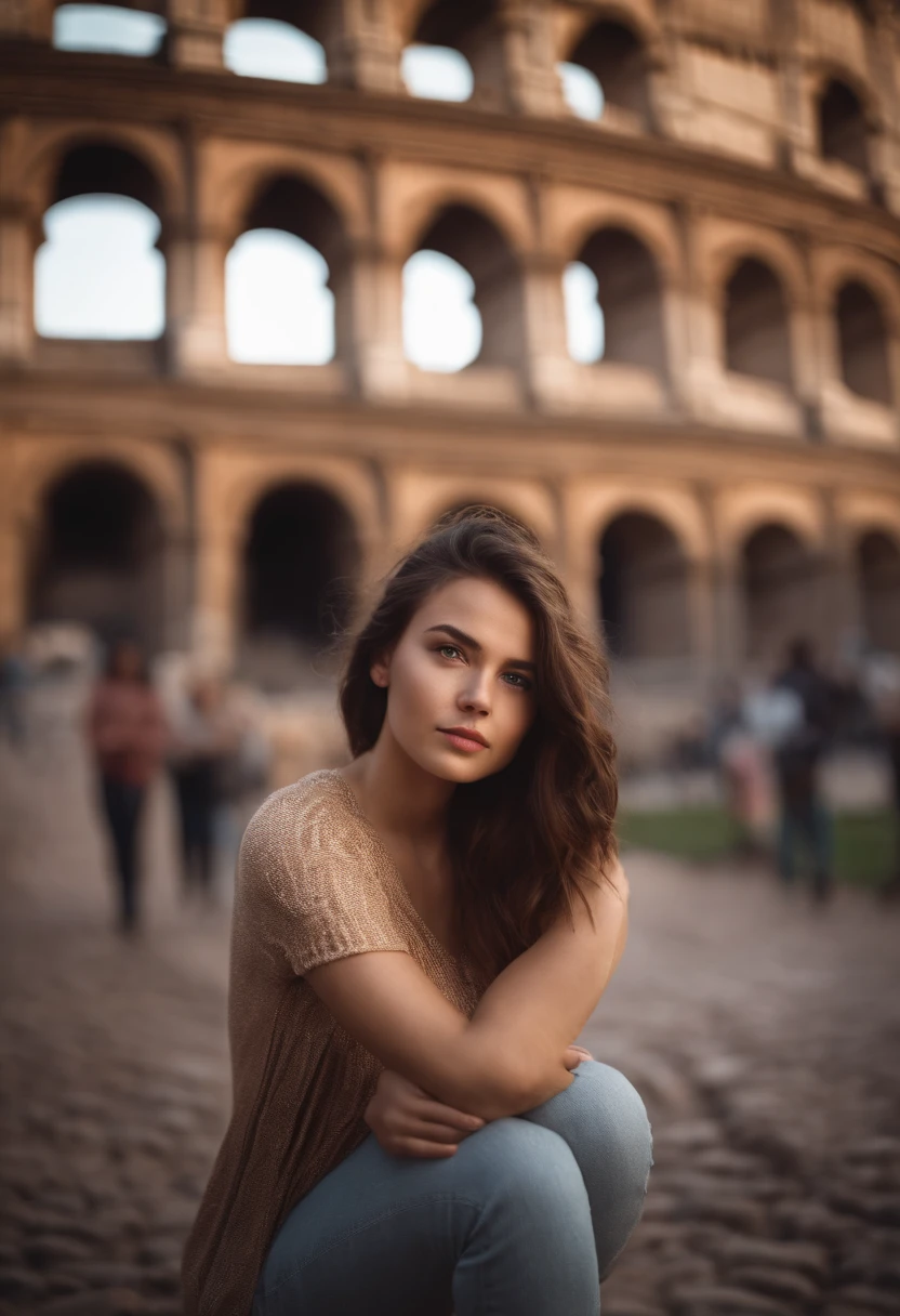 Realistic Woman Brown Hair Aduler Age 16 Years Old Background Rome Colosseum