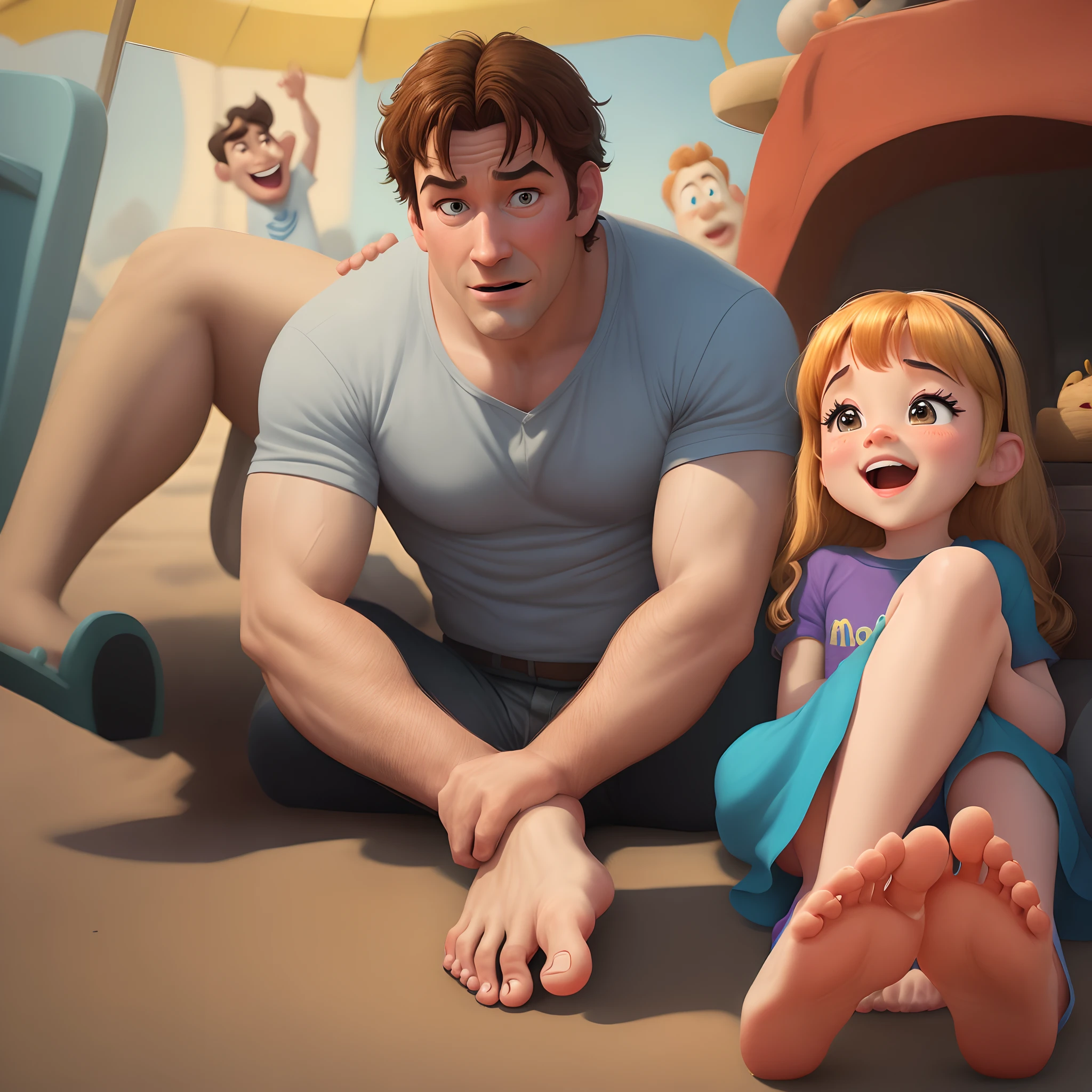 Make a Disney Pixar movie poster for a movie titled “come tickle daddy’s toes”