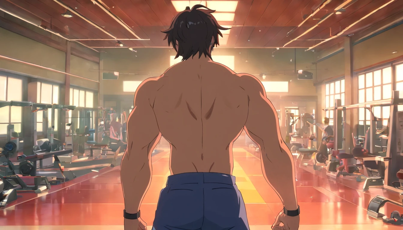 Um homem de soco, with gym clothes, standingn, segurando anilhas, training intensely in a bodybuilding gym:1.3, corpo inteiro:1.2)