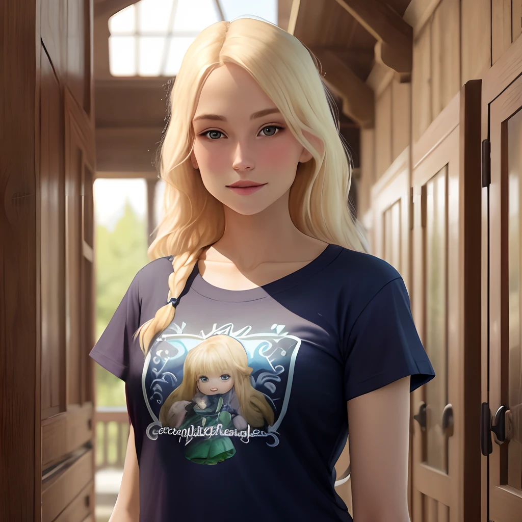blonde women wearing forsakiens shirt