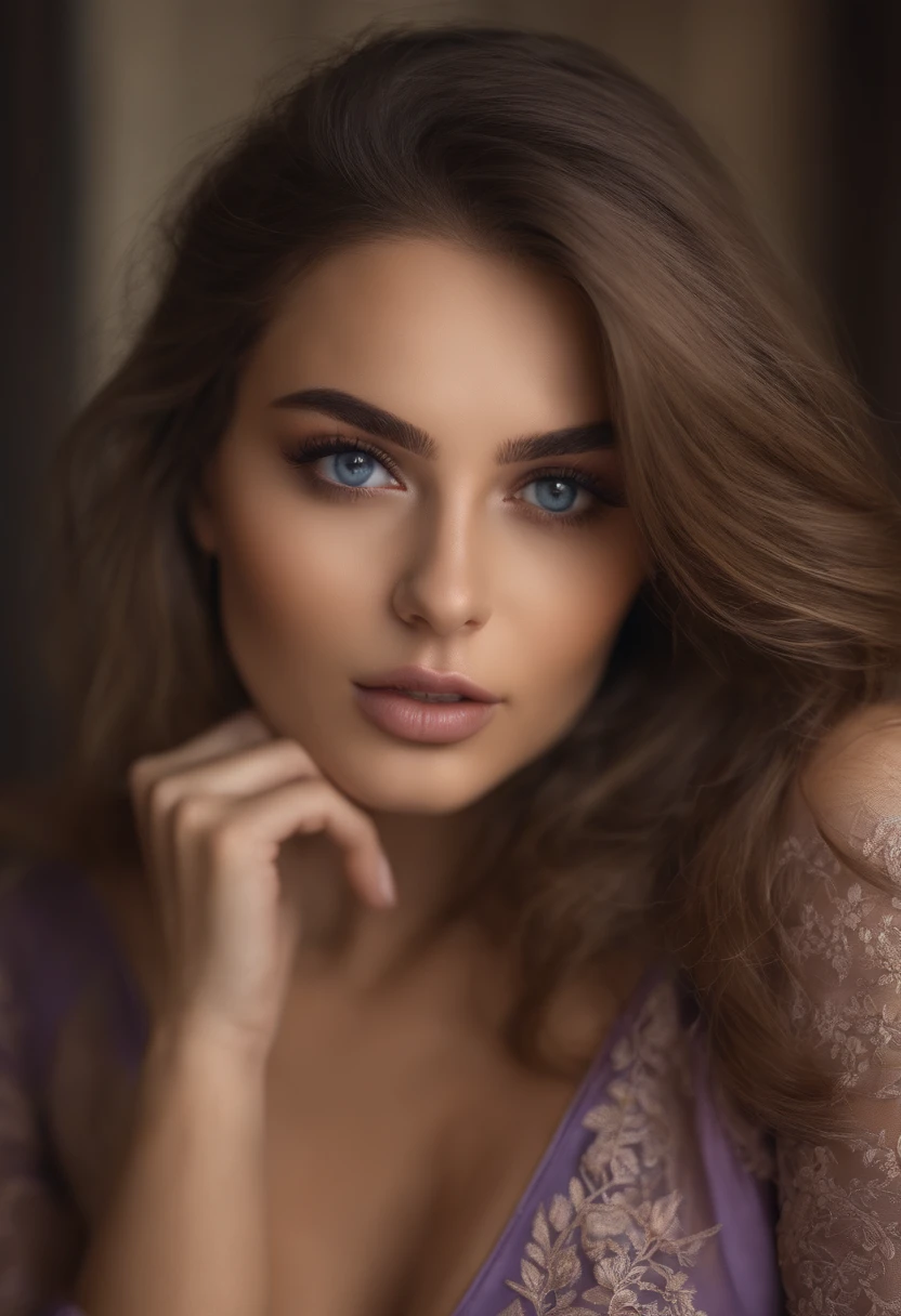 Arafed woman completely , fille sexy aux yeux bruns, ultra realist, Meticulously detailed, Portrait Sophie Mudd, cheveux bruns et grands yeux, selfie of a young woman, Dubai Eyes, Violet Myers, sans maquillage, maquillage naturel, looking straight at camera, Visage avec Artgram, Maquillage subtil, Superbe photo du corps entier, debout dans la chambre, Medium to large bust, See through lace underwear