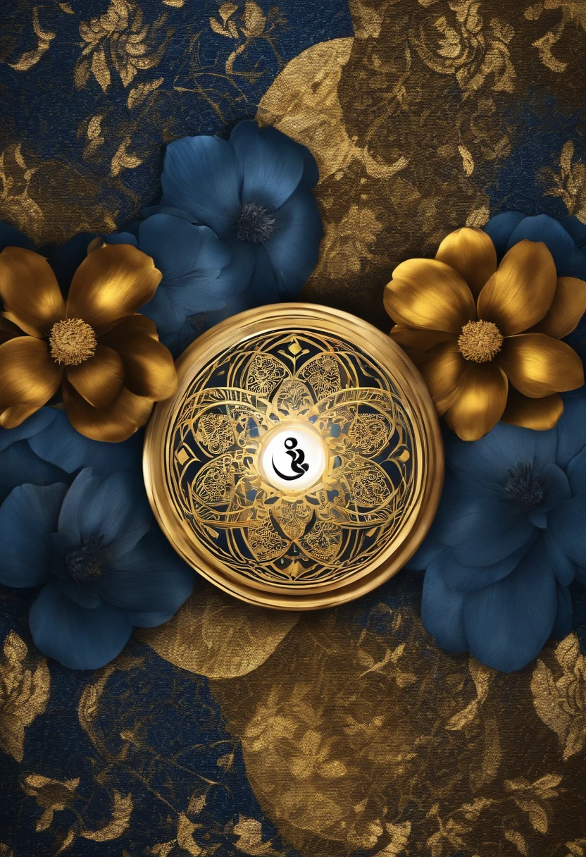 Ying and Yang with flower of live inside blue gold color dominant