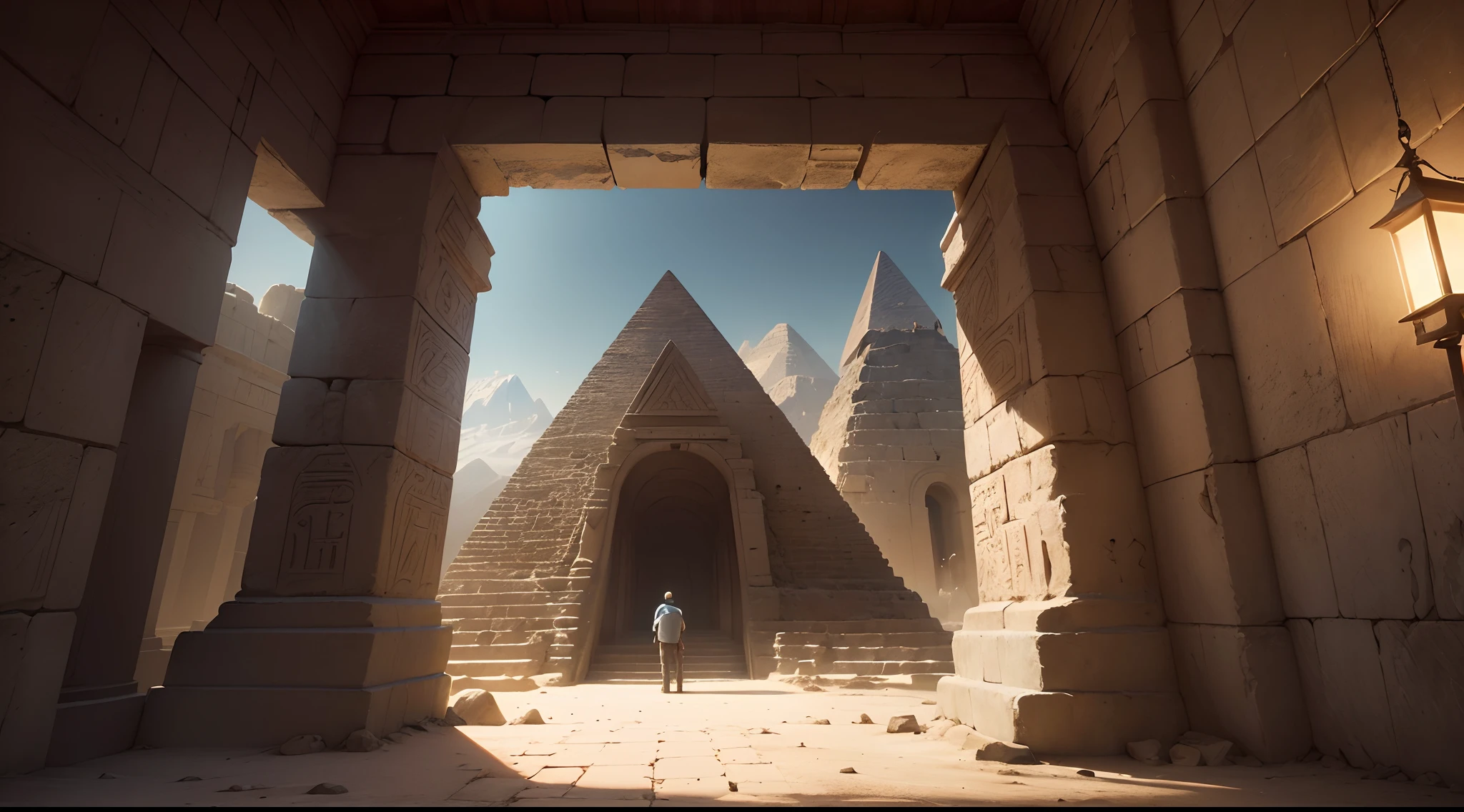 (master part, high resolution:1.4), (Photo of a 19th-century British explorer inside a pyramid:1.2), (Sony Alpha 1 camera, Known for capturing exceptional detail in low light conditions:1.2), (emparelhado com o Sony FE 24-70mm f/2.8 lentes GM para nitidez, atmospheric photography:1.2), (The explorer standing in a dimly lit chamber of the pyramid:1.1), (the only source of light coming from the torch he holds in his hand:1.3), (Sony Alpha 1 camera capturing the subtle play of light and shadows on the old camera:1.2), (The explorer's costume reflects the fashion of the 19th century:1.1), (His adventurous spirit evident in his confident posture:1.1), (The ancient stone walls of the pyramid adorned with mysterious hieroglyphics:1.1), (The lantern revealing the intricate carvings and symbols on the wide wall:1.1), (The hieroglyphics telling stories of a distant civilization:1.1), (faint traces of color still visible in some of the ancient symbols:1.1), (A sense of wonder and wonder emanating from the explorer as he deciphers ancient writing:1.1), (The pyramidal chamber filled with an air of ancient mystery and history:1.1), (An image that transports viewers back to the exploration and discovery of ancient civilizations:1.1), (The high-resolution photo ensuring every detail, from the explorer's expression to the intricate engravings of the hieroglyphics, is preserved:1.1), (An image that evokes the spirit of adventure and curiosity of a 19th-century explorer immersed in the wonders of an ancient pyramid:1.1), cinemactic, hiper-detalhado, detalhes insanos, Lindamente colorido, Motor irreal, DOF, Super-Resolution, Megapixel, cinematographic lightning, antialiasing, FKAA, TXAA, RTX, SSAO, Post processing, post - production, Mapeamento de Tons, ..cgi, VFX, SFX, Insanamente detalhado e intrincado, hiper maximalista, hyper realistic, volumetric, fotorrealista, ultra fotorreal |, ultra-detalhado, detalhes intrincados, super detalhado, Colouring