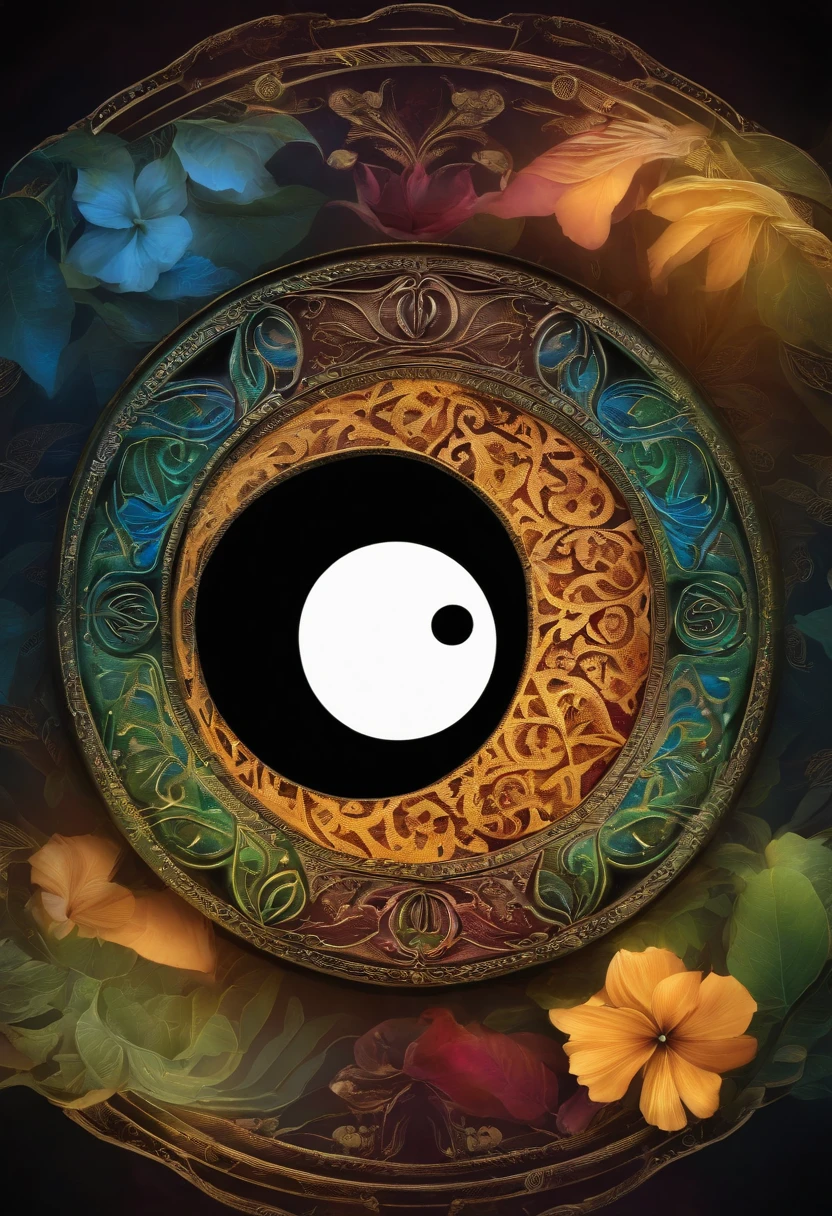 Ying and Yang Symbol with die flower of live inside the symbol