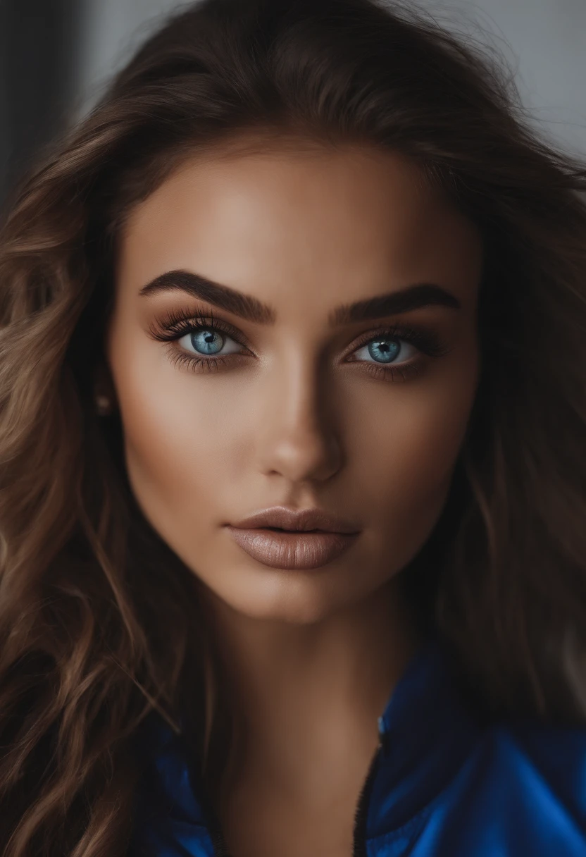 Femme Arad en tenue de sport, fille sexy aux yeux bruns, Portrait Sophie Mudd, cheveux bruns et grands yeux, Photo of the entire body of a young woman, Yeux de chambre, Violet Myers, pas de maquillage, maquillage naturel, Look directly at the camera, Visage avec Artgram, Maquillage subtil, De superbes photos du corps entier, , clivage massif, sein moyen , haut bleu