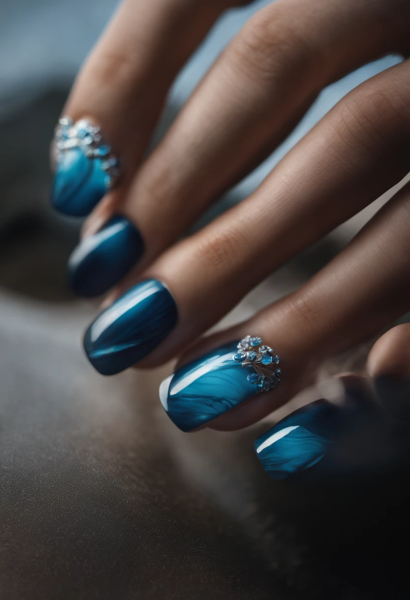 Blue color water design nails
