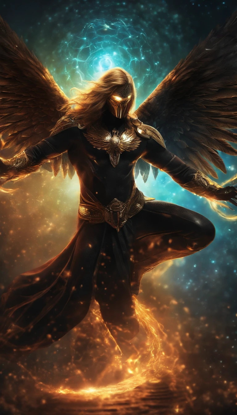 Cosmic Fallen Angel, glowing light eyes, Biomechanical, eerie, Creepy, nightmarish, Very bright colors, Light particles, with light glowing, Mshiv, wallpaper art, UHD wallpaper Cosmic Fallen Angel, glowing light eyes, Biomechanical, eerie, Creepy, nightmarish, Very bright colors, Light particles, with light glowing, Mshiff, wallpaper art, UHD wallpaper cosmic fallen angel, olhos claros brilhantes, Biomechanicals, estranho, assustador, Pesadelo, cores muito brilhantes, light particles, com luz brilhante, Mshiff, Arte do papel de parede, Papel de parede UHD everaldocruz homen negro muito musculoso cabelo rasta fary com herois da marvel guerreiro capoeirista de corpo inteiro de frente Retro comicstyle artwork highly detalhes object. Como book chover.symmetrical.vibrant