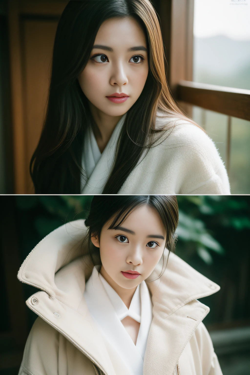 (masterpiece、top-quality、high-level image quality、ultra res,in 8K), (Raw foto:1.2), (Photorealsitic:1.4), (beautiful a girl,Sexy actress,japanes、cute little、Alone),Woman in anguish and despair,Beautiful and tender photo of tired woman with body and mind、年轻、Winter Outfit、The emotional landscape reflects her spirit、Cold wind blows、Winters、jpn、professional photograpy、