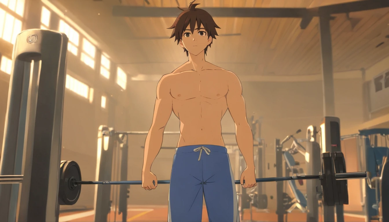 Um homem de soco, with gym clothes, cabelo loiro, standingn,training intensely in a bodybuilding gym:1.3, corpo inteiro:1.2)