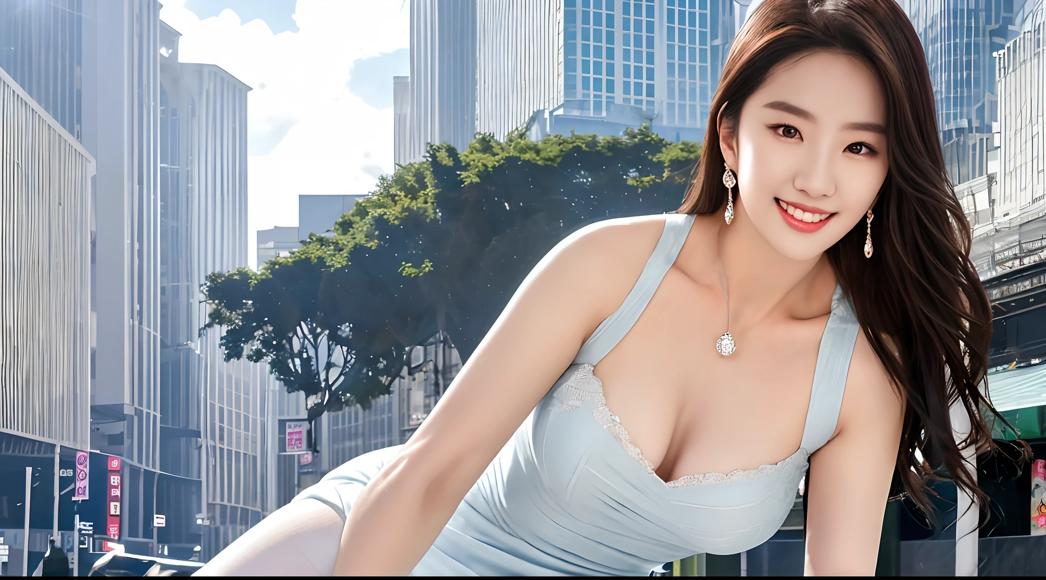 8K, masutepiece, Raw photo, Best Quality, Photorealistic, Highly detailed CG Unity 8K wallpaper, depth of fields, Cinematic Light, Lens Flare, Ray tracing, (Extremely beautiful face, Beautiful lips, Beautiful eyes), intricate detail face, ((Ultra detailed skin)) 1girl in, In the Dark, deepshadow, Pretty Korean girl, Kpop Idol,(Very slim and slender fit muscular body:1.3), ((Looking at Viewer)),(Big smile:1.3), (barechested), (No clothes) , (Fashion City Night, a dark night, (Neon sign), (Large buildings), Fashion Street Night),(No people), (No people in the background:1.3), Pretty Korean girl, White Diamond Earrings, Diamond Bracelet, Diamond Necklace, pantyhose, Clear eyes, Walking , Front shot, (pale skin), Face forward, (Big eyes), ((upperbody shot)), ,(Color(#ff69b4) Dress:1.3), (Brown hairs) (Looking at Viewer:1.3), (Laced panties), opened breast, Very slim, Long legs, medium breasts, 21 years old, Slender fit muscular body, Hermes Handbags