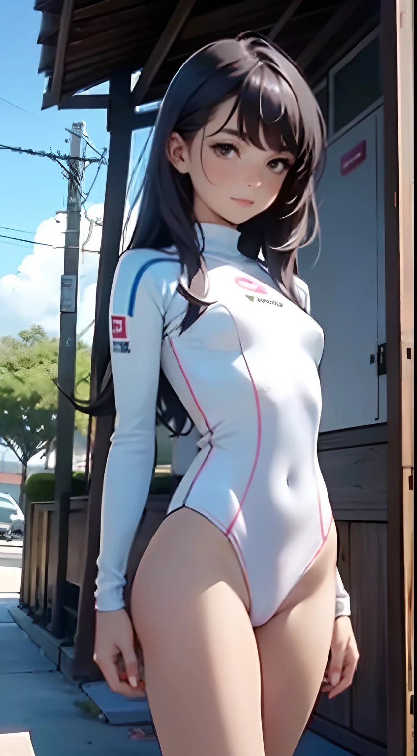 1young-girl, swinsuit white, standingn, corpo inteiro, olhando para o telespectador, 4k, (alta resolução), (alta qualidade)