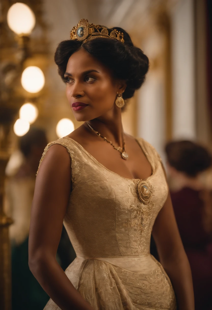 Ranavalona III , Reine de Madagascar, in a museum in 1900, at the 1900 Universal Exhibition in Paris. Image en couleur. She is amazed by the innovations and wears an elegant dress. Image Quality : 4K.