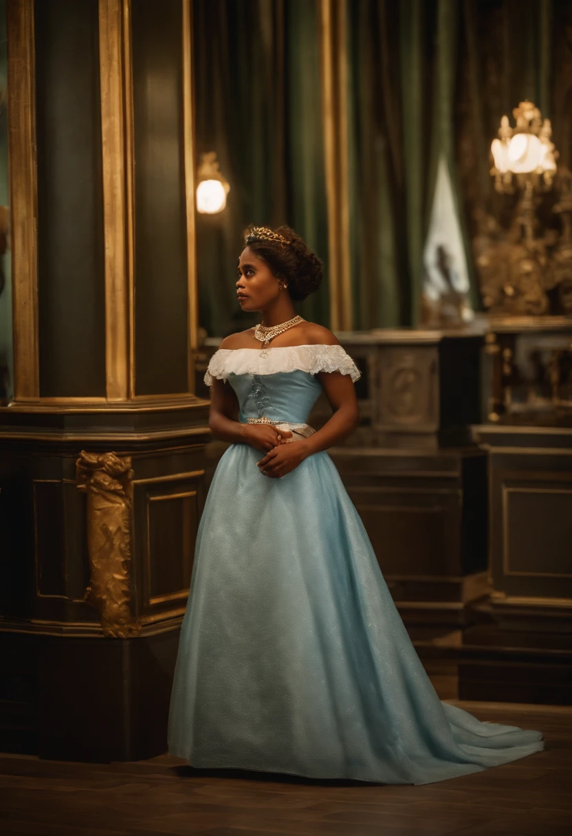 Ranavalona III , Reine de Madagascar, in a museum in 1900, at the 1900 Universal Exhibition in Paris. Image en couleur. She is amazed by the innovations and wears an elegant dress. Image Quality : 4K.