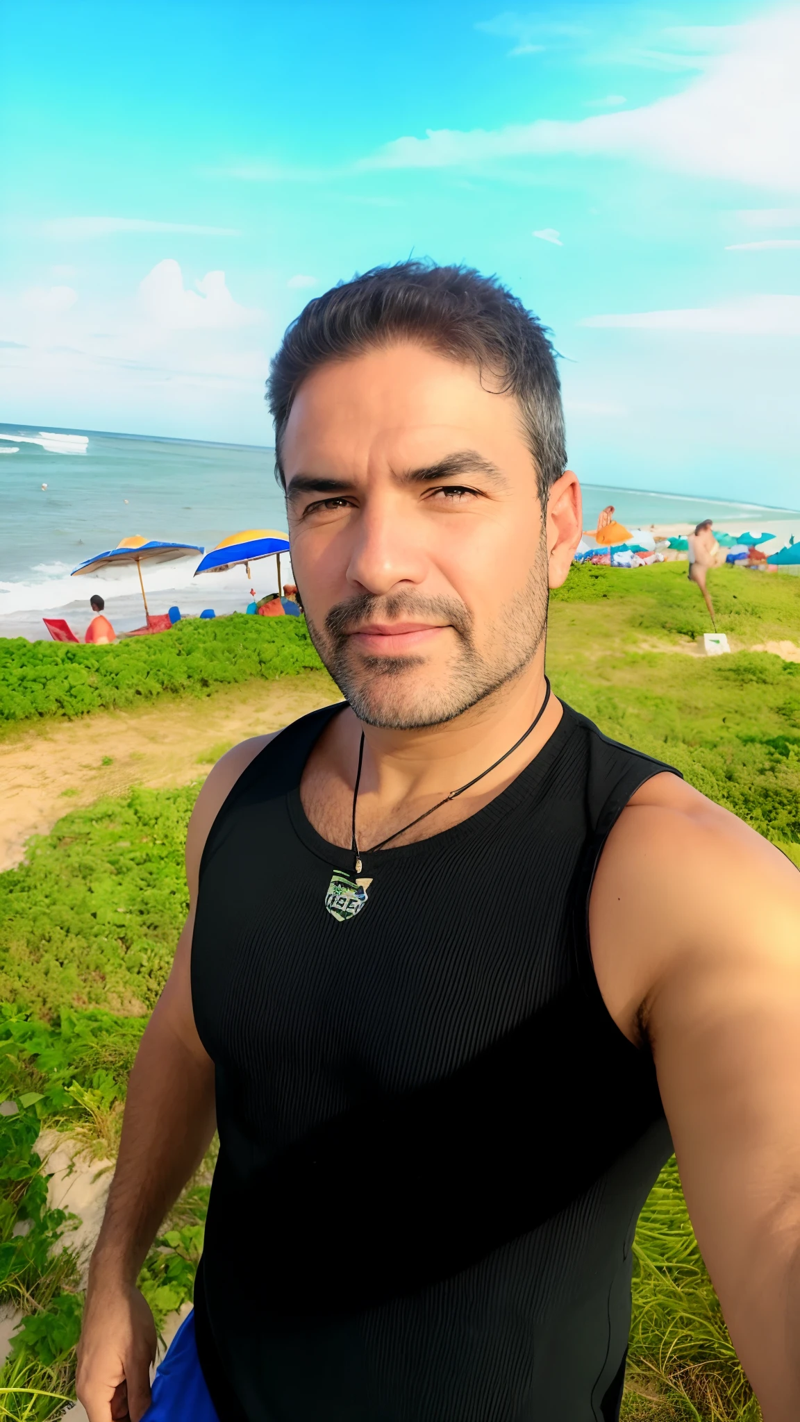 there is a man standing on the beach with a frisbee, Homem de 4 0 anos, em uma praia, Homens de 45 anos, imagem de perfil, cerca de 3 5 anos, foto de perfil, 3 2 anos, 38 anos, 3 2 - ano - homem de idade, (38 anos), na praia, david rios ferreira
