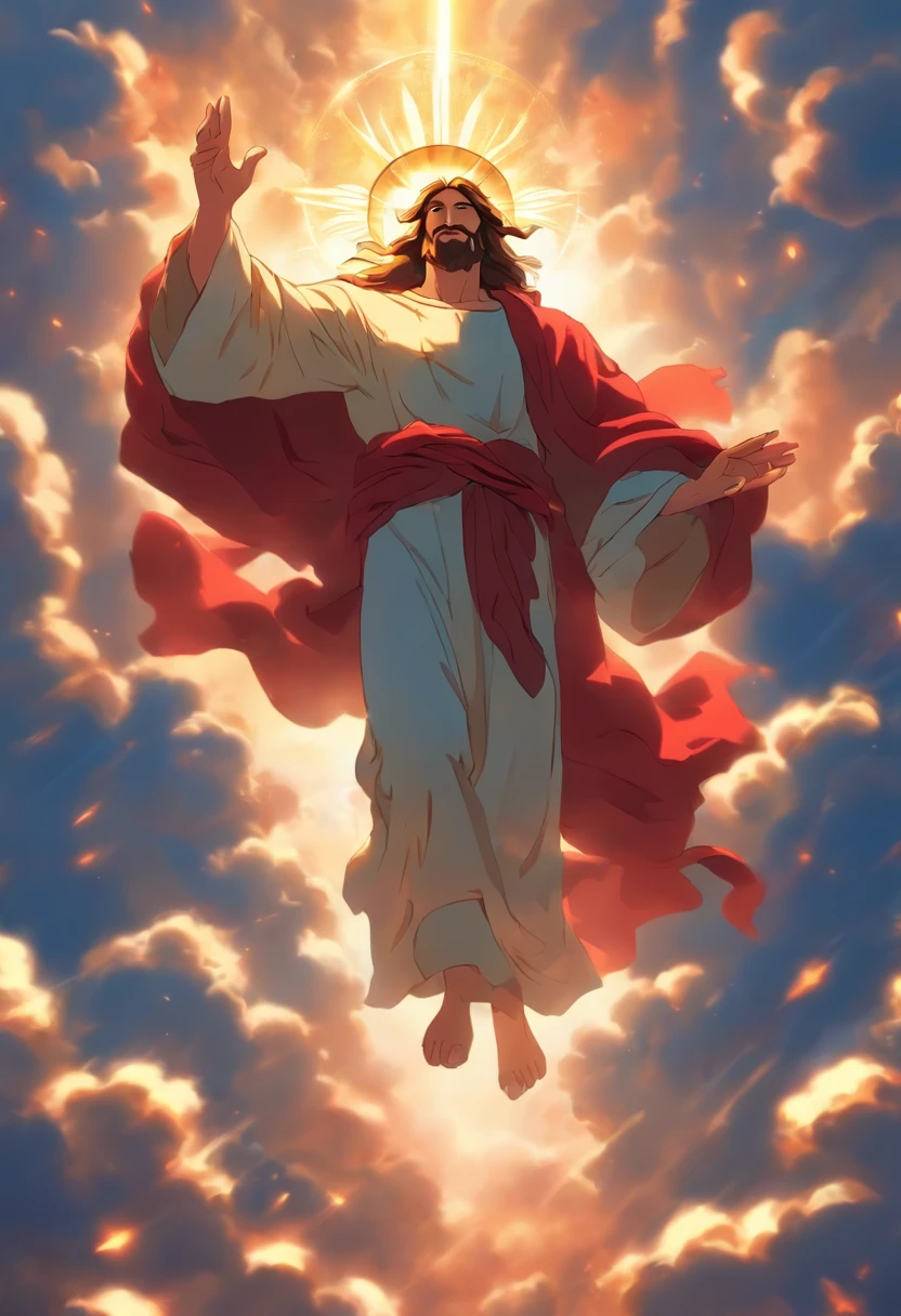 A painting of Jesus riding a chariot in heaven, carruagem, epic biblical representation, Directed by: Cheng Zhengkui, epic oil painting, Directed by: Konrad Klapheck, the wise man is riding on top, Directed by: Shen Che-Tsai, Rob Rey, Hora do Pai, Directed by: Grzegorz Domaradzki, Directed by: Laszlo Balogh