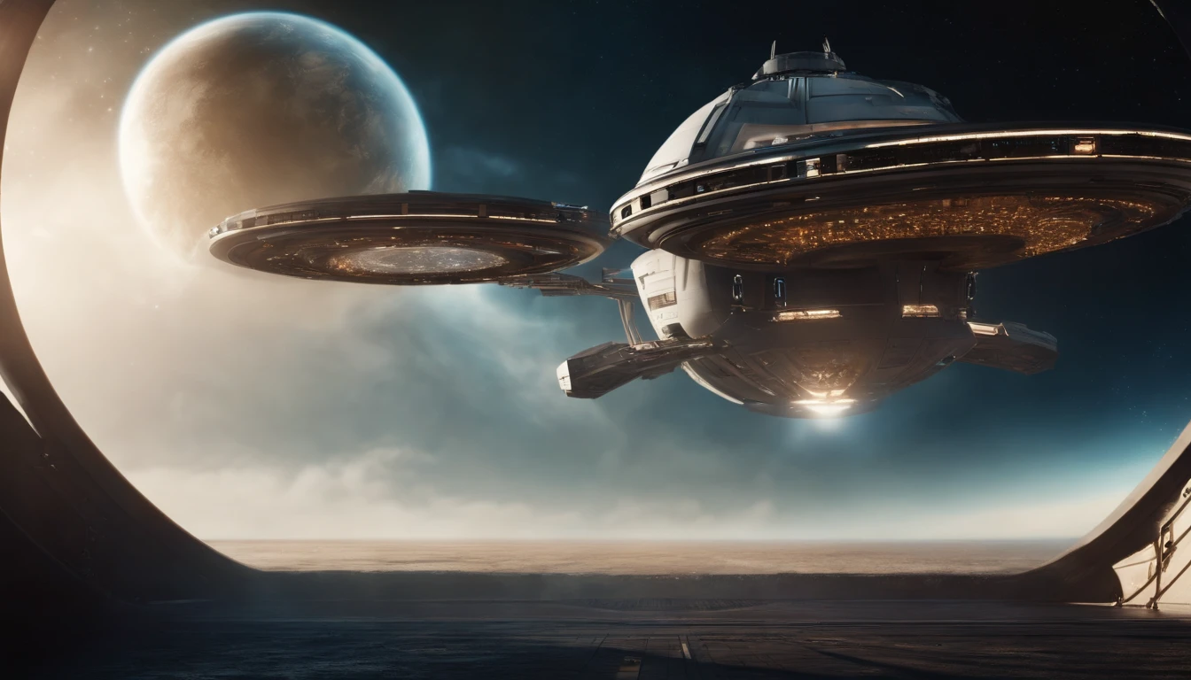 Starship leaving space dock with earth in background