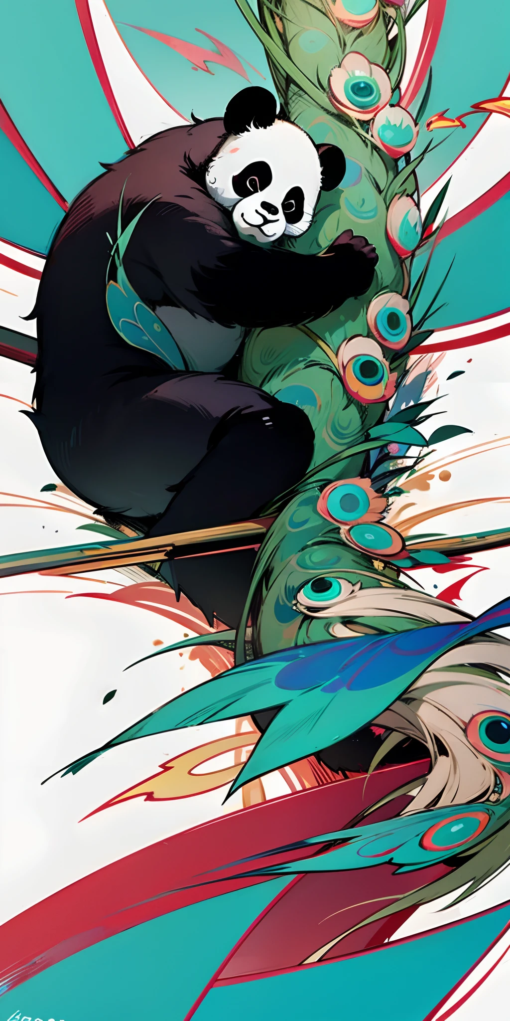 Panda with peacock wing and a