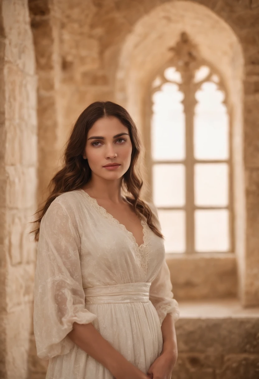 jovem judeu olhando para a cidade de jerusalem, Standing in front of bedroom window, vestido como discipulos da epoca de jesus