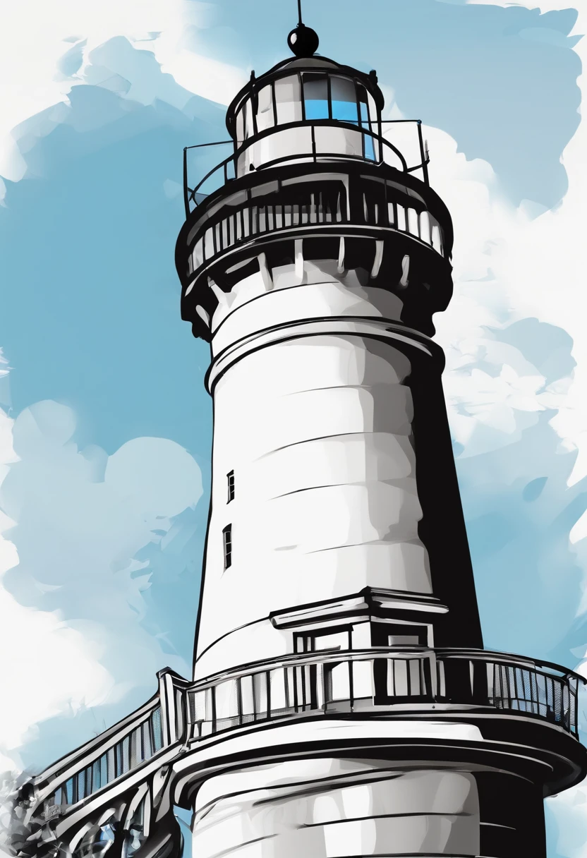 vector design, lighthouse, 5 floors, top view, right view, black ink, white background, high details.