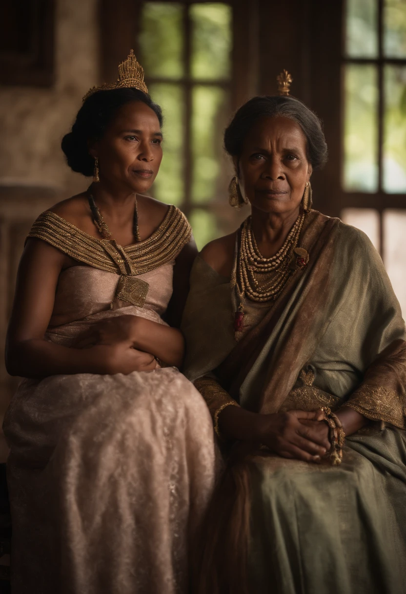 Queen Ranavalona III's Elder Sister , reine de Madagascar, blasian, and her pregnant niece in pallanquin worn