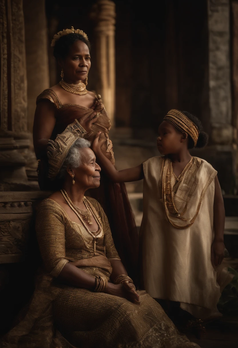 Queen Ranavalona III's Elder Sister , reine de Madagascar, blasian, and her pregnant niece in pallanquin worn