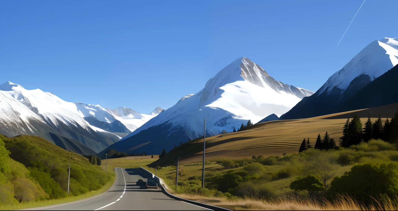 fondo detallado, obra maestra, mejor calidad, paisaje, Mountains, Kali, bosque, sol, tag, nubes carretera