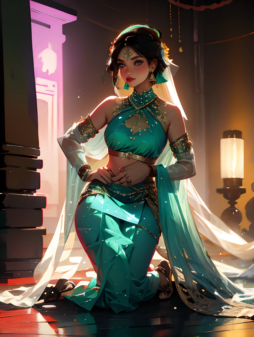 desi girl in sexy sari on her knees