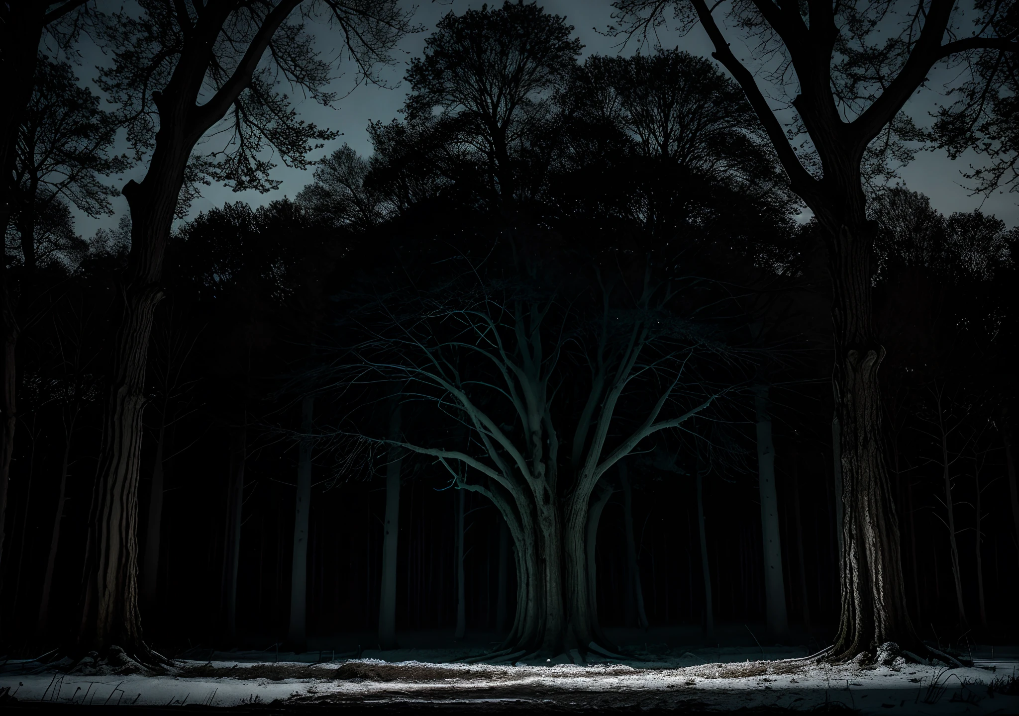 As the full moon casts an eerie glow, take refuge high in the branches of a colossal oak, while sinister howls and growls echo through the haunted woods."