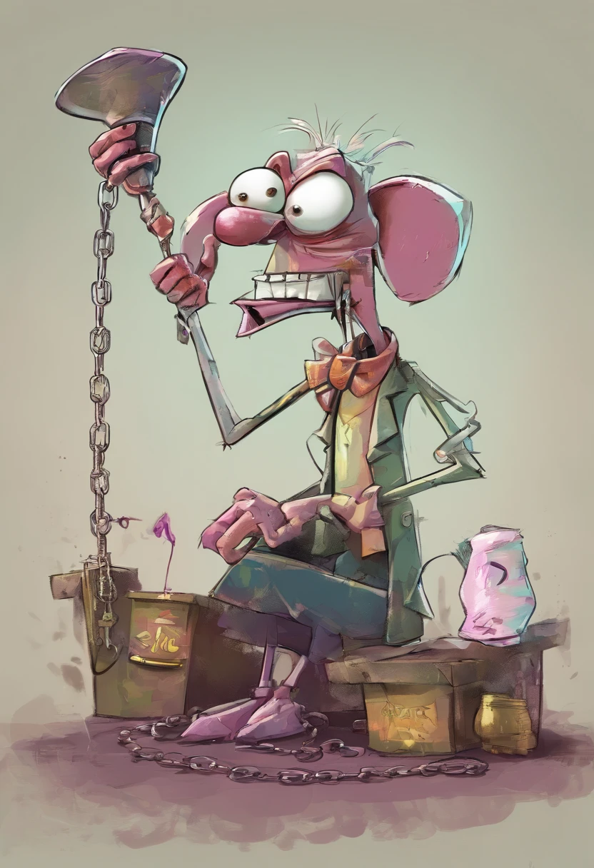 Courage the cowardly dog with long legs, platinum chain on around his neck, holding a doubled cupped Styrofoam cup
