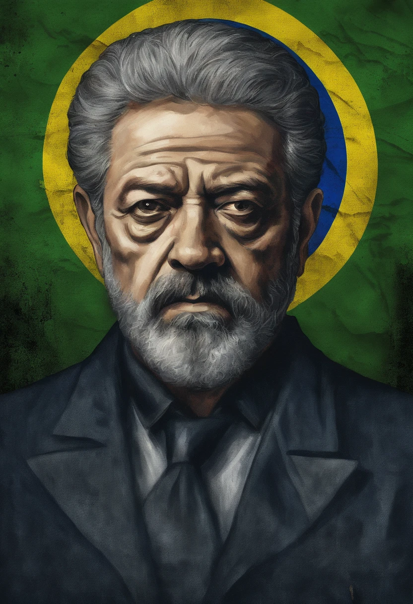 (a confident, strong, and wise) presidente lula do brasil, (charismatic leader, resolute, respected by the people, inspiring), (impressive, realistic portrait of Lula, detailed and lifelike, masterful brushstrokes), (high resolution, 4k, vivid colors, sharp focus), (Brazilian flag in the background, waving gracefully), (sunlight casting a warm glow on Lula's face, creating a powerful and hopeful atmosphere), (patriotic celebration, energetic crowd cheering, excitement palpable).