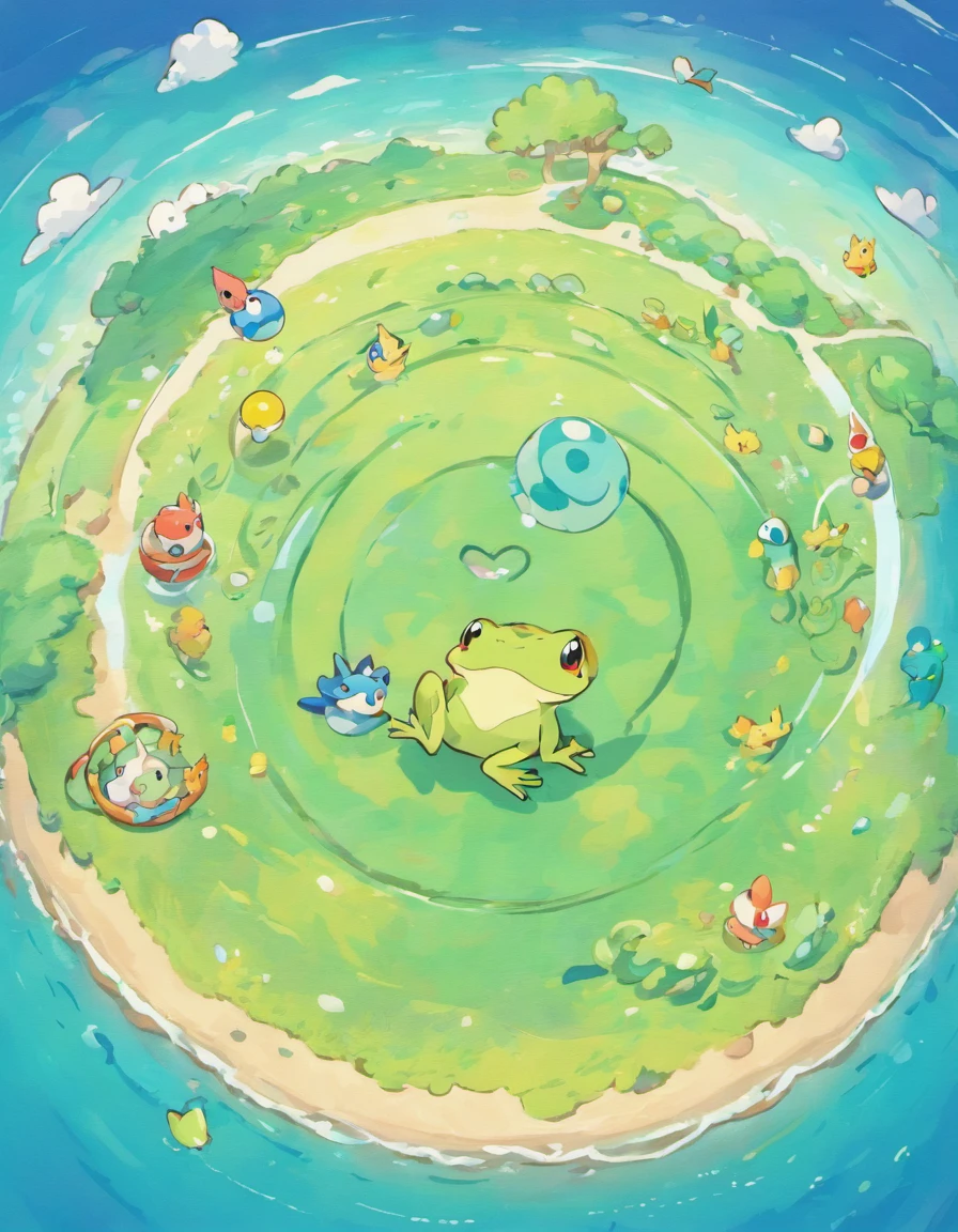 A frog drawn by the Pokémon artist Sower、Floating Ring、Bipedal、The pattern of the floating ring is a world map