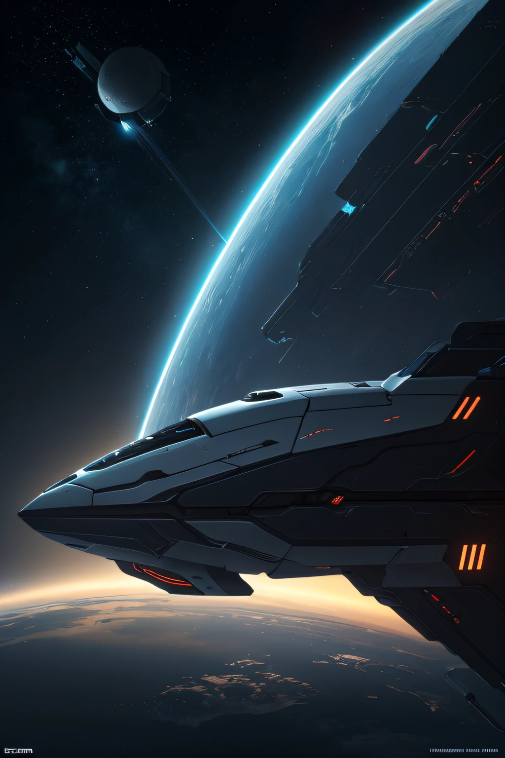 science fiction spaceship in the EVE-online style (((side view: 1.4))) , cubically angular shapes, rounded structural elements, rectangular portholes illuminated from the inside, volumetric light, uniform illumination, science fiction design, white color, sky-fantastic design, view from space, cyborg style