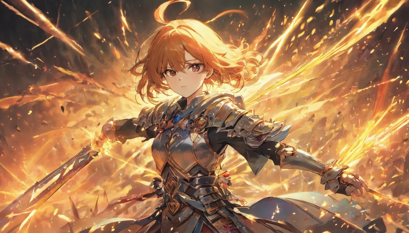 10 Cavaleiros em Armaduras de Metal Extremamente brilhantes, Wielding Equally Bright Longswords with Both Hands, como Guerreiros Divinos
