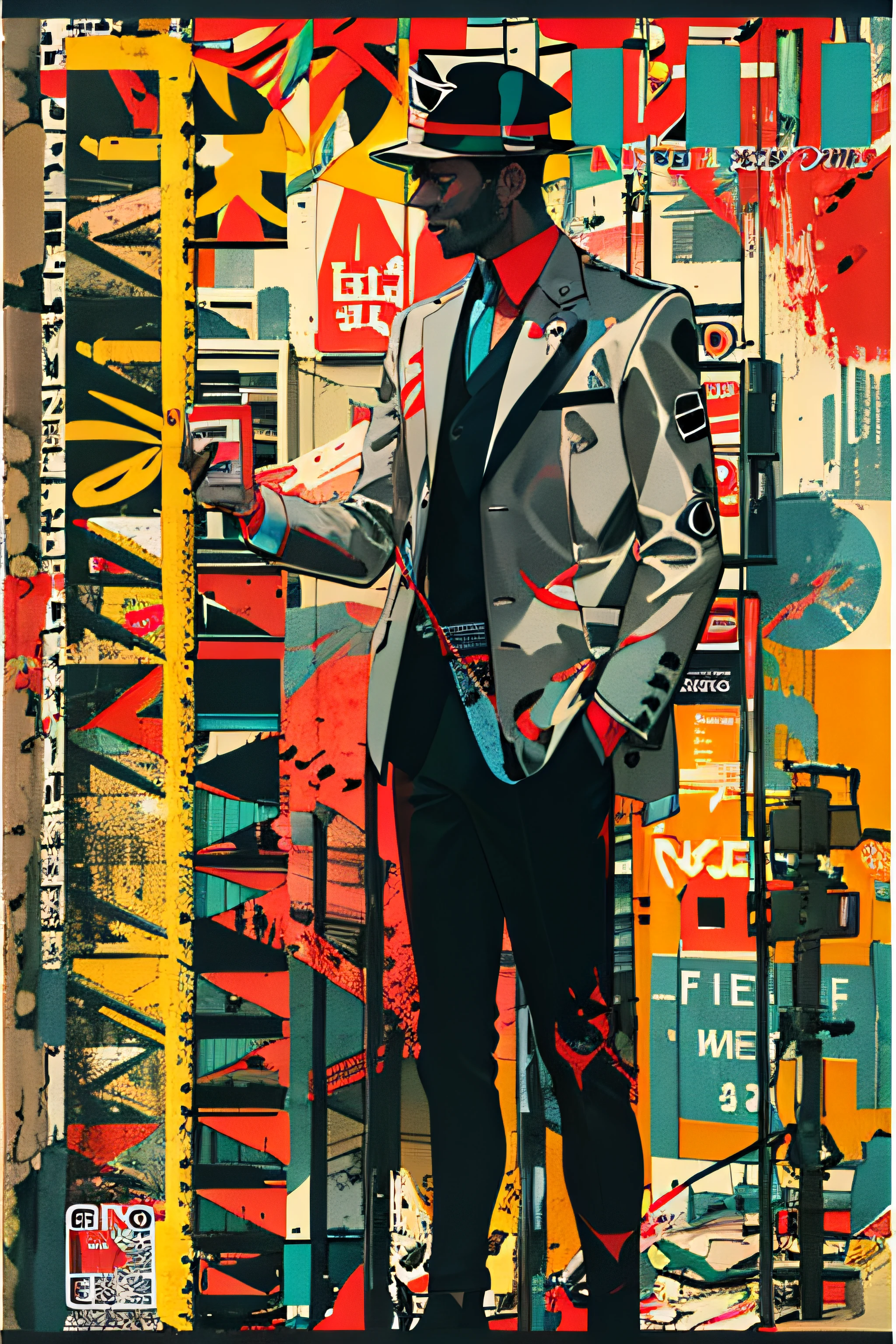 (((dramatic))), (((gritty))), (((intense)))) The movie poster features \(Masterpiece, Best Quality), 8k Wallpaper, highly detailed, poster, vintage, 1960s, Tokio, Big dog, thriller cinematic movie poster, Bauhaus, shapes, lines, abstract, propaganda, mid century modern, movie poster, vintage, . The color palette is dominated by dark colors, dotted with bright colors, giving the poster a dynamic and visual impact, tachi-e (magazine:1.3), (cover-style:1.3), fashionable, vibrant, outfit, posing, front, colorful, dynamic, background, element, confident, expressive, holding, statement, attachment, majestic, coiled, around, touch, scene, cover, bold, eye-catching, fashion, catchy, bigger, eye-catching, modern, trendy, focused, stylish,