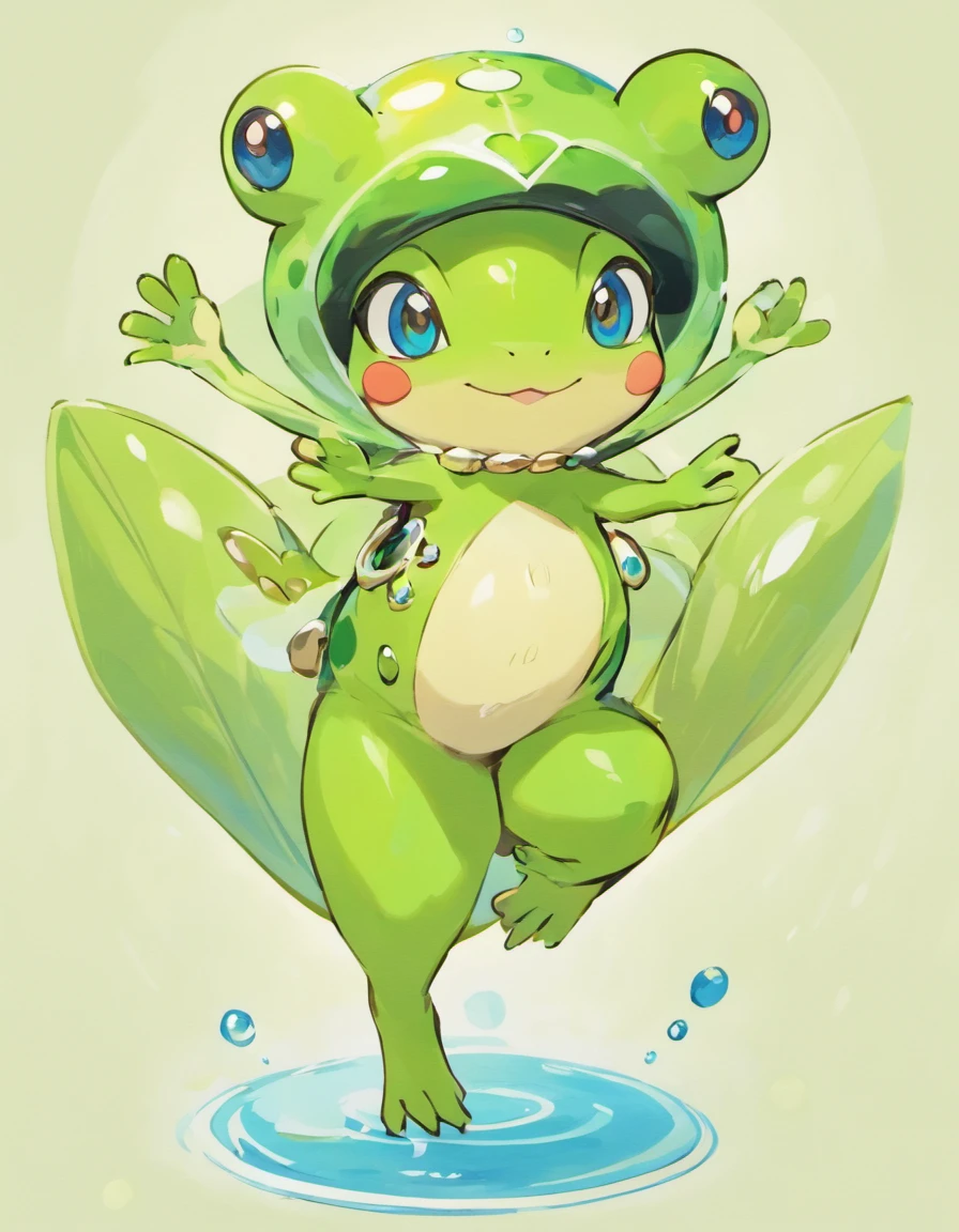 A frog drawn by the Pokémon artist Sower、Floating ring on the torso、Humanoid、Two-legged、Love the global environment