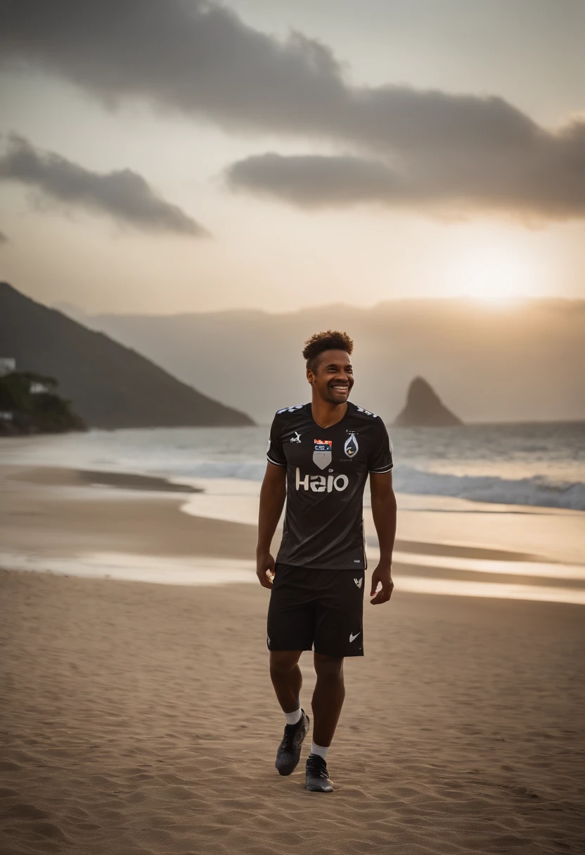 (Jogador do Botafogo), (blusa alvinegra com estrela no peito), (sorriso), (realista), (perfeito), (hd), (Rio de janeiro)