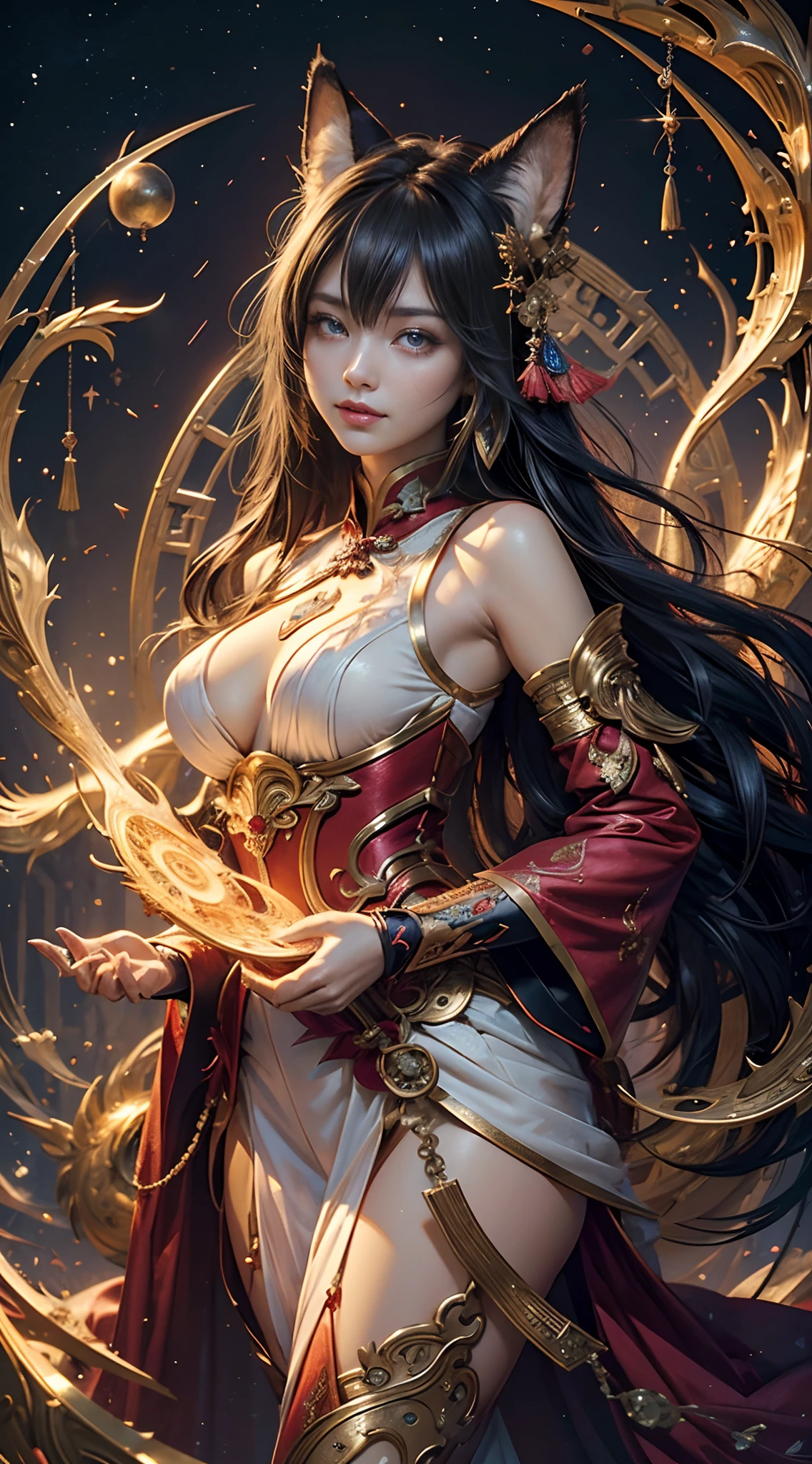 (Numerous award-winning masterpieces, with incredible details), ((Extremely beautifull face)), ((finely detailed true circle Symmetrical eyes)), (A majestic sight), (Her countenance is gentle and beautiful, but somehow terrifying)