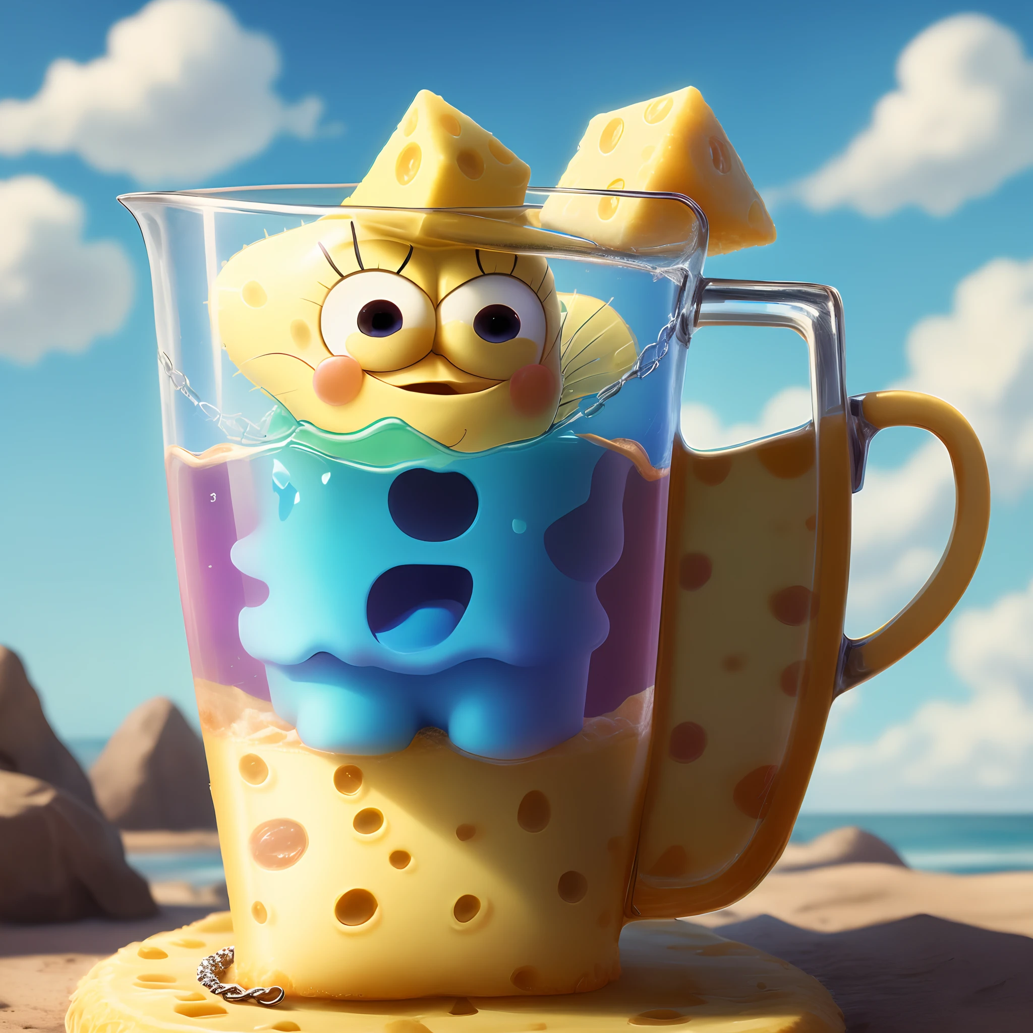 SpongeBob Wearing a big diamond chain holding a cup of lean