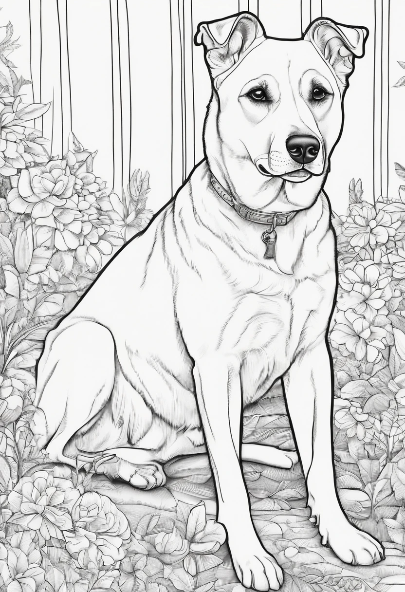 coloring book for adults, black and white, dogs,