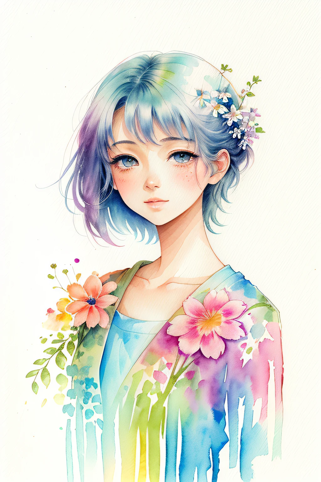 ( acuarela \(medio\), dibujo, IrisCompiet:1.2),pintura, hermoso campo de flores.