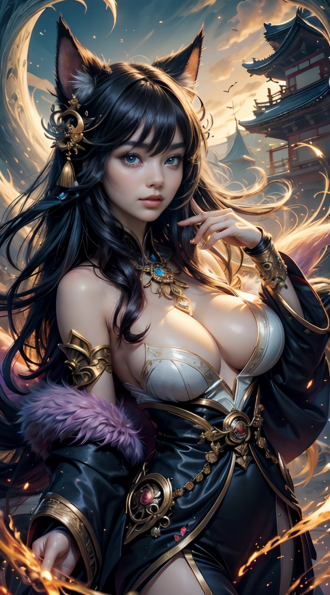 (Numerous award-winning masterpieces, with incredible details), ((Extremely beautifull face)), ((finely detailed true circle Symmetrical eyes)), (A majestic sight), (Her countenance is gentle and beautiful, but somehow terrifying)