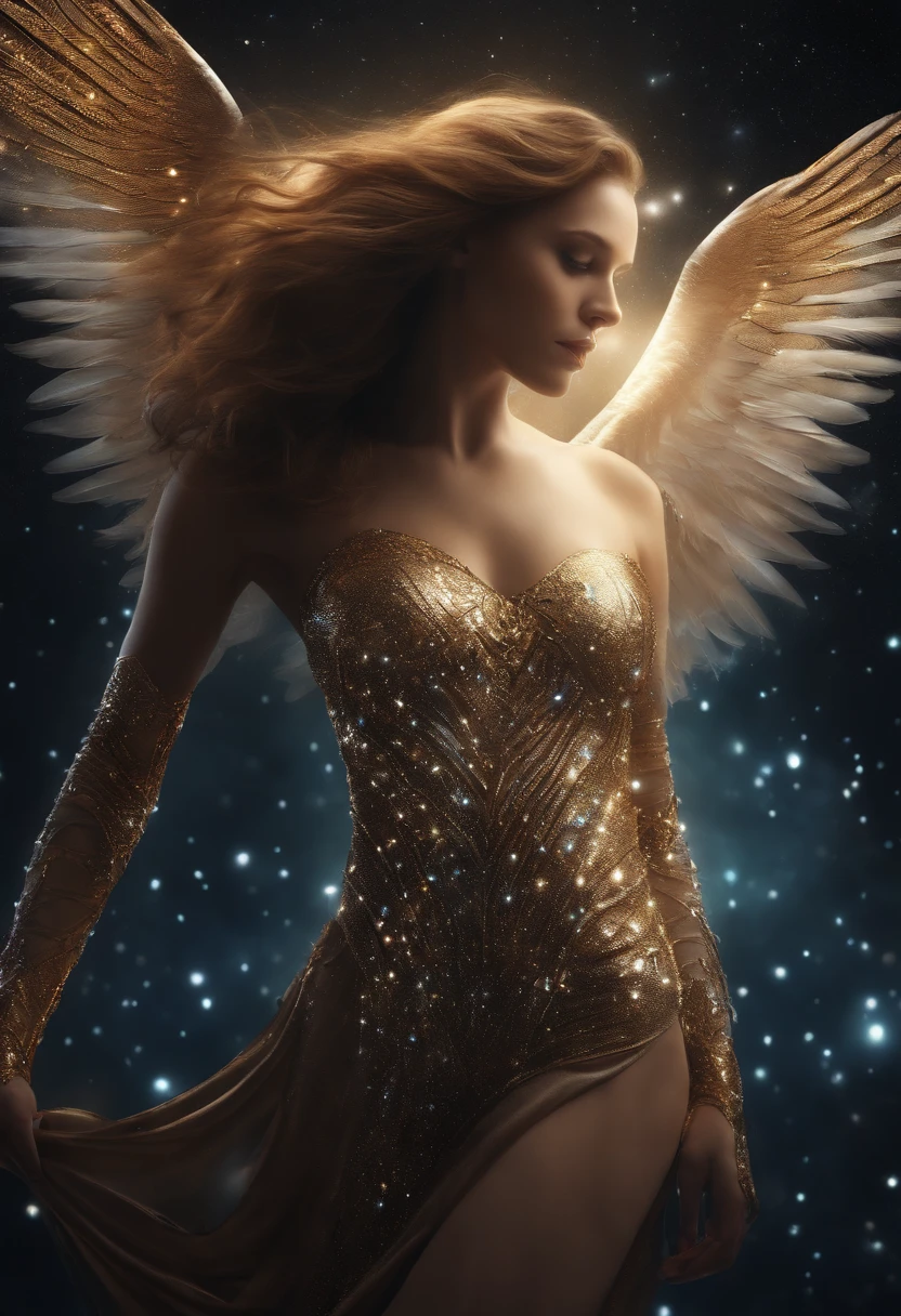 cosmic fallen angel, olhos claros brilhantes, Biomechanicals, estranho, assustador, Pesadelo, cores muito brilhantes, light particles, com luz brilhante, Mshiff, Arte do papel de parede, Papel de parede UHD