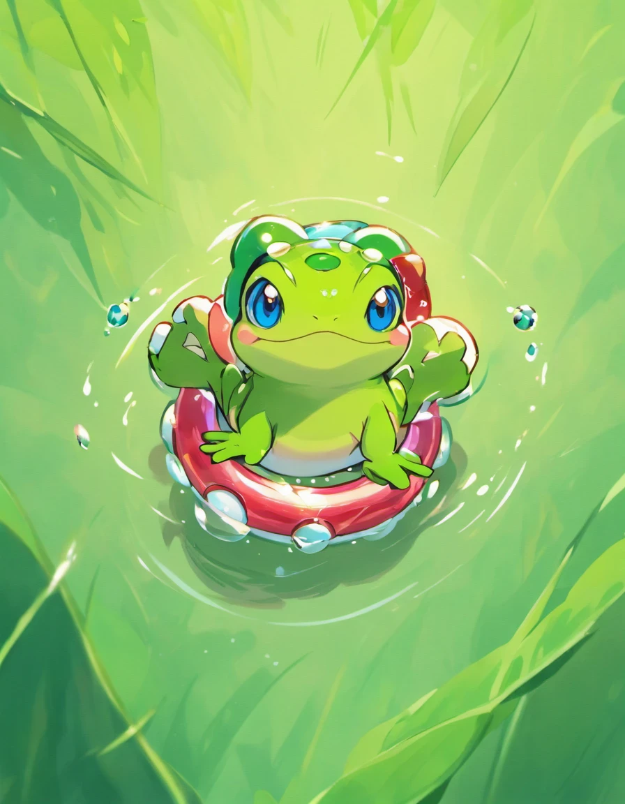 A frog drawn by the Pokémon artist Sower、(Floating ring on the waist:1.5)、Two-legged、Love nature、Eyes are2One