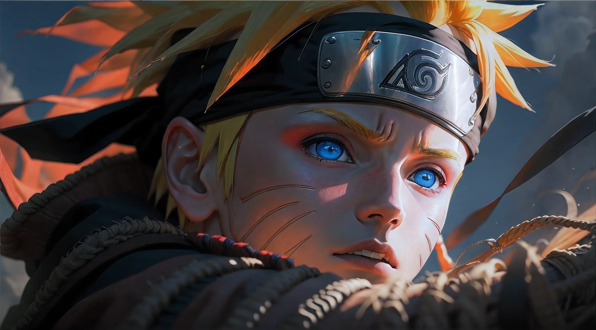 Naruto, 1boy, lightening, courageux, ouvrir bouche, yeux rouges feu, Blazing Eye