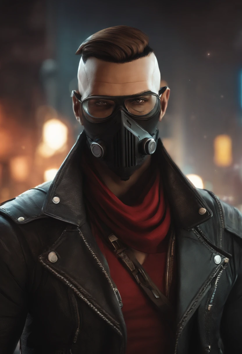 A cartoon character of a man with a black mask and a black mask in, Foto do perfil 1024px, Estilo de Arte desenho animado, Borderlands estilo 3, Impasse 2 Realista, from valve, Estilo Borderlands, Duke Nukem Estilo de Arte, Eldritchpunk, musculoso! Cyberpunk, imagem do avatar, Foto do perfil, Velho cyberpunk, foto do perfil, imagem de perfil com o roupa gola alta preta, e sobretudo Vermelho
