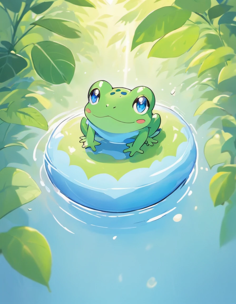 A frog drawn by the Pokémon artist Sower、(Light blue float at waist:1.5)、Two-legged、Love nature、Eyes are２One、kawaii