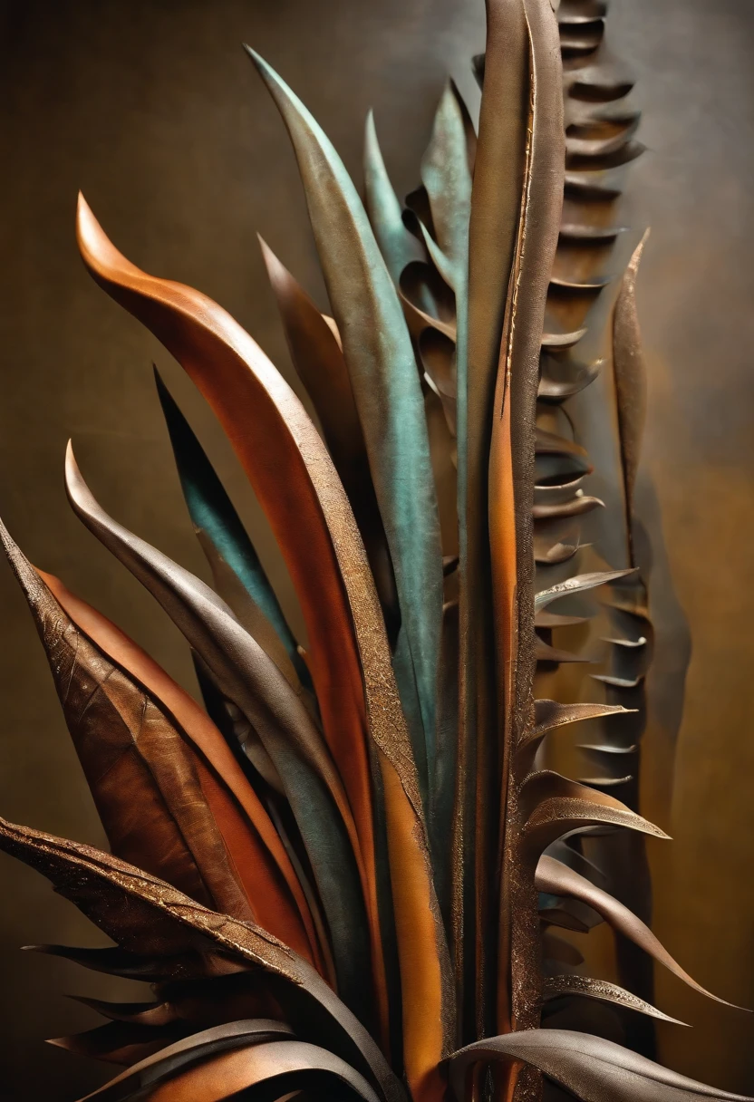 Surrealist and abstract metal sculptural work with vertical bioforms