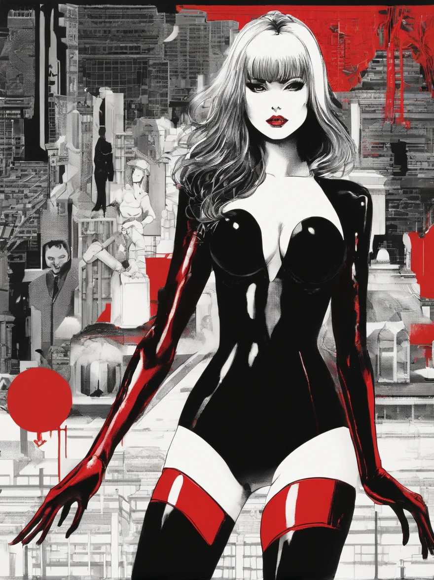 realistic, detailed skin, detailed cloth, night, gothic dark style, margot robbie as vampirella, (center part bangs messy-updo hairstyle), wearing red comic-book swimsuit cameltoe costume,seductive sultry hands on waist pose in front of gothic graveyard scene, high fashion editorial mixed light photography for high end high fashion editorial advertising photography, surreal, wide angle lens, helmut newton photo