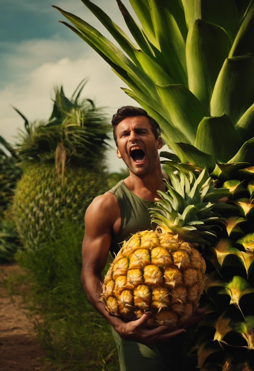 man being eaten by giant mutant pineapple