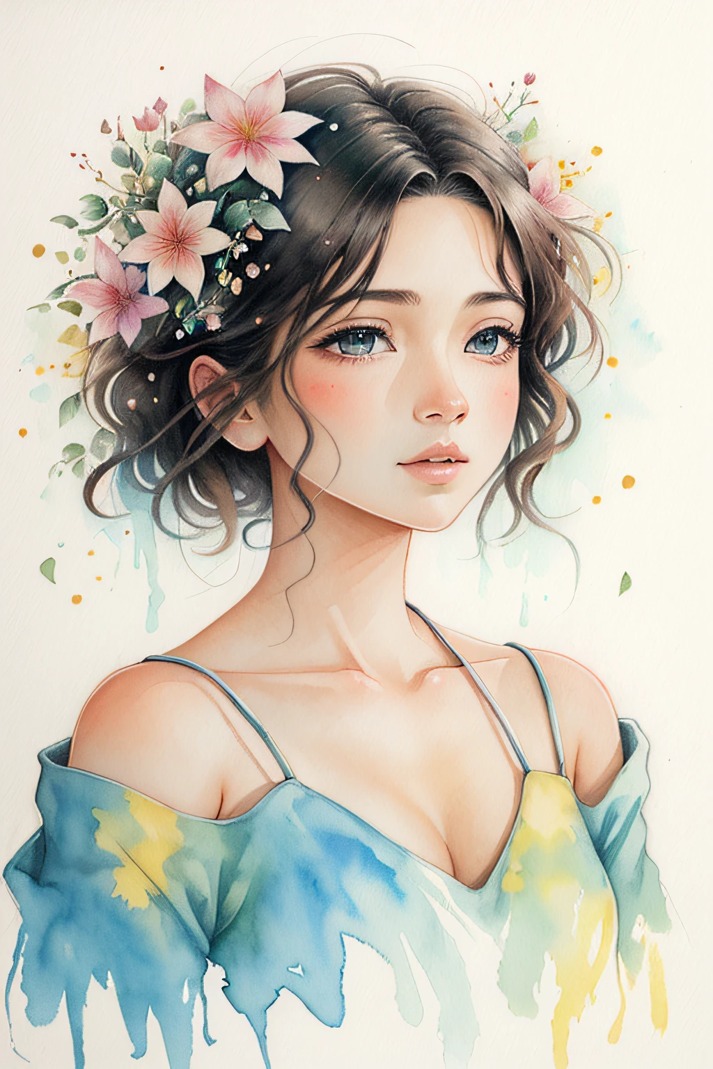 acuarela \(medio\), dibujo, IrisCompiet:1.2),pintura, hermoso campo de flores